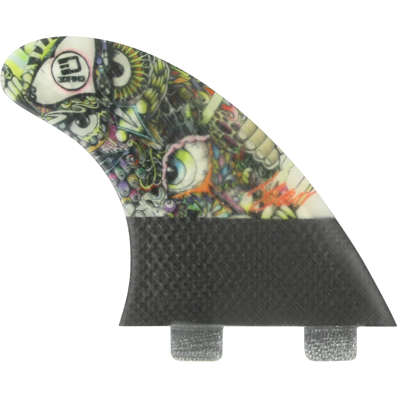 3D Darkside Carbon Twin-Tab 5.0 Wise Owl Surfboard FIN  -  SET OF 3PCS