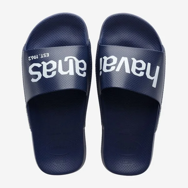 Havaianas Slide Classic Logomania Sandals - Navy Blue/Navy Blue