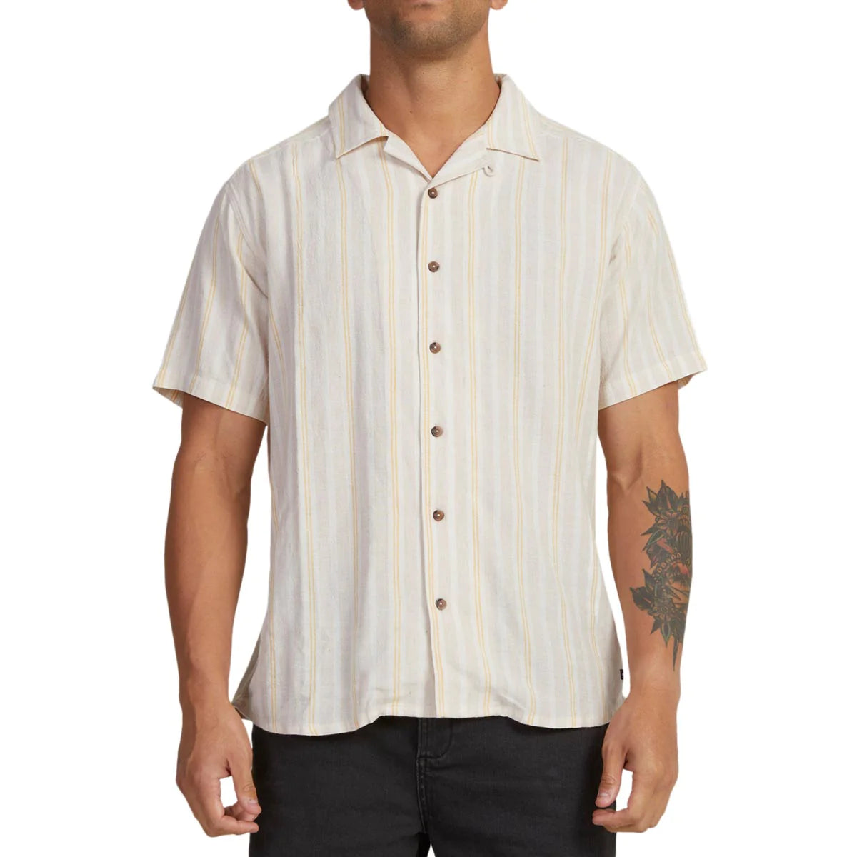 RVCA Mens Beat Stripe Short Sleeve Shirt